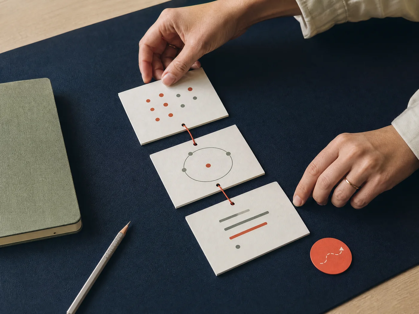 Career strengths and experiment cards on a desk